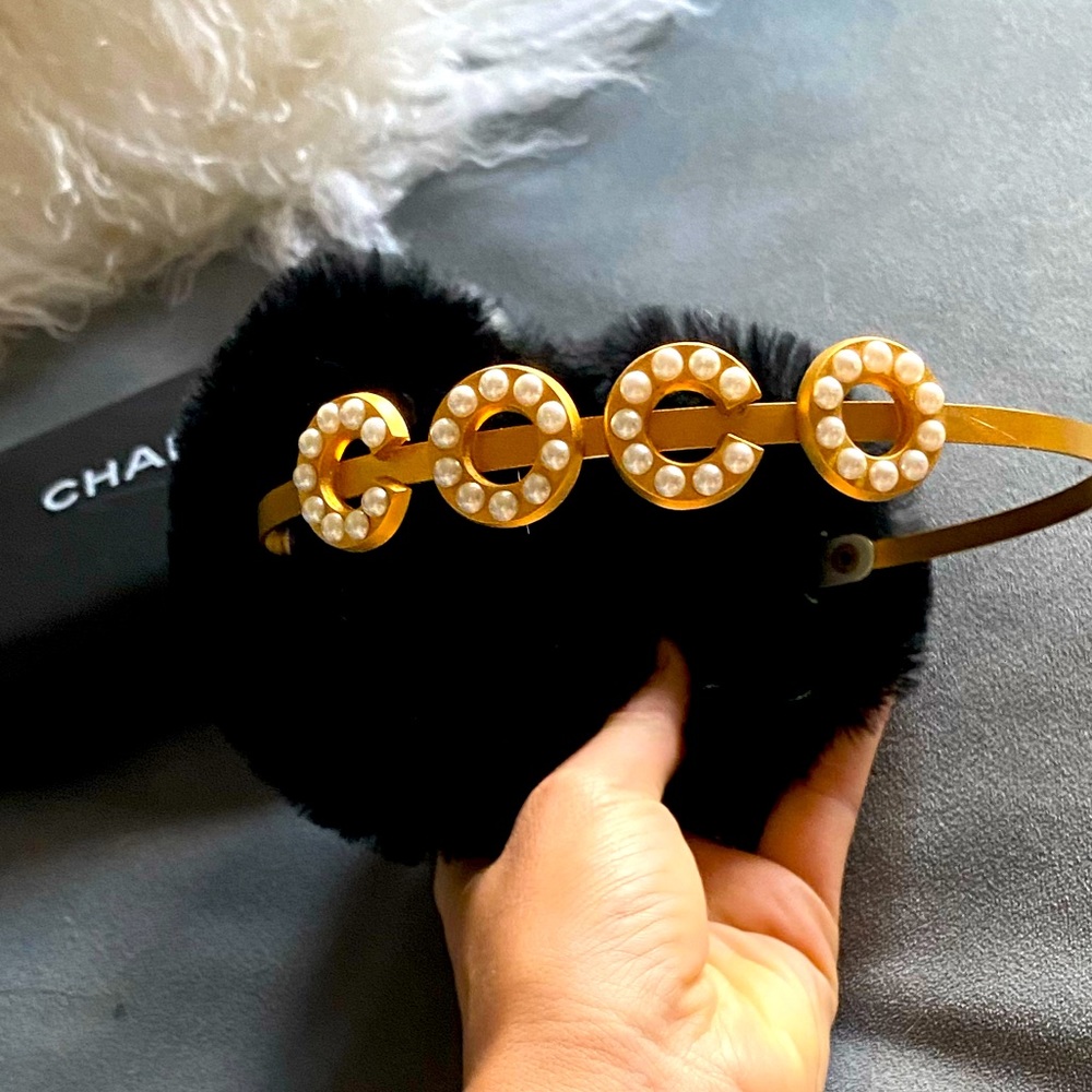 Chanel Rabbit Fur Coco Earmuffs Black Gold 2001